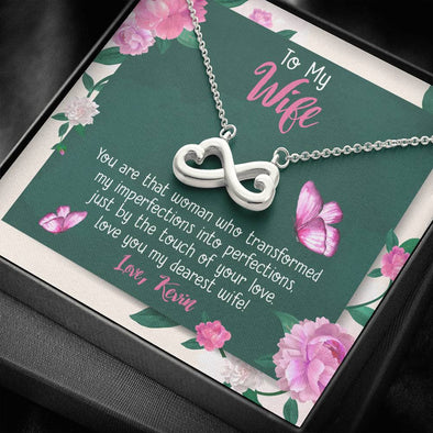 You Transformed My Imperfections Into Perfections Message For Her, Present For Wife, Couple Accessories, Infinity Shape Pendant for Soulmate, Couple Necklace