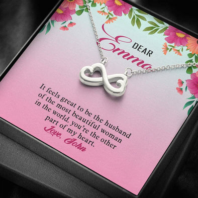 Dear Wife You're The Other Part Of My Heart, Personalized Jewelry, Customized Infinity Necklace, Anniversary, Couple Gift, Custom Name Jewelry, Birthday
