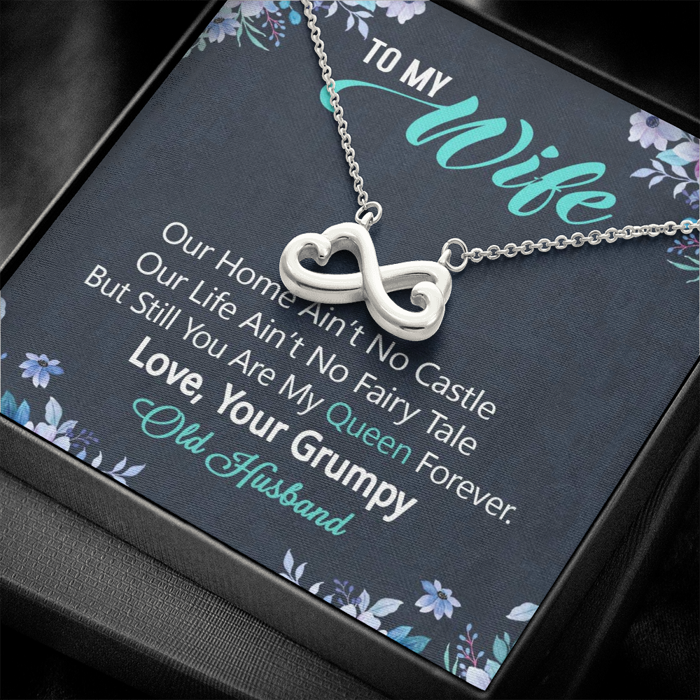 To My Wife, Infinity Hearts Necklace With Our Home Ain't No Castle Message Card, Pendant For Her, Birthday, Anniversary, Gift For Her, Jewelry For Her