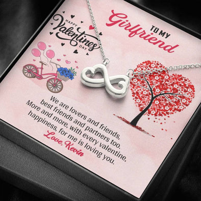 To My Girlfriend, We Are Lovers And Happiness For Me Is Loving You, Customized Infinity Shape Necklace For Her, Love Pendant, Personalized Name Jewelry