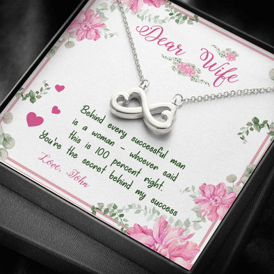 Dear Wife You're The Secret Behind My Success, Customized Infinity Necklace, Gift For Wife, Custom Couple Gifts, Jewelry For Her, Personalized Gift, Anniversary