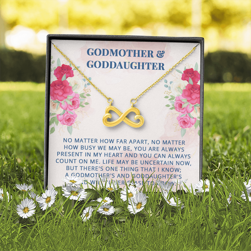 To My Godmother, Infinity Hearts Necklace With You Are Always Present In My Heart Message Card, Mother's Day Gift, Pendant For Her, Birthday, Anniversary, Gift For Her, Jewelry For Her