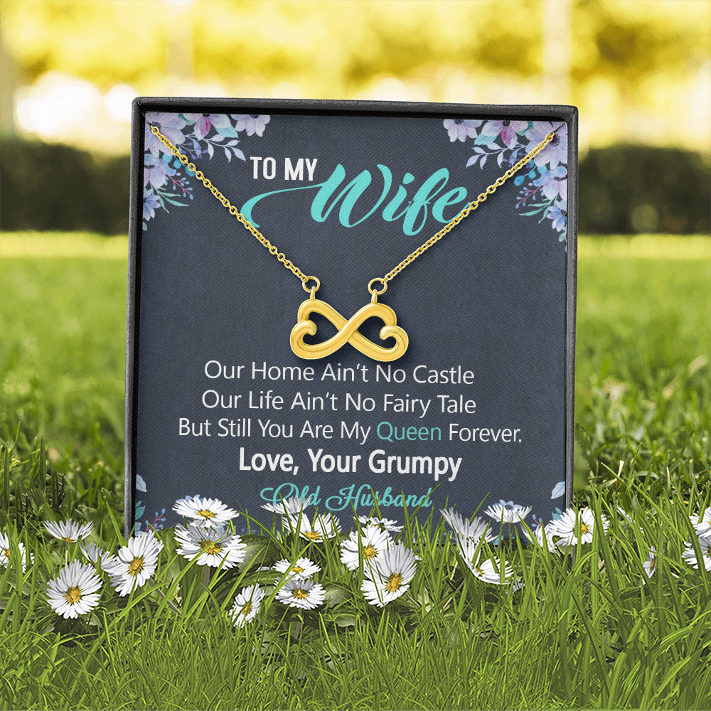 To My Wife, Infinity Hearts Necklace With Our Home Ain't No Castle Message Card, Pendant For Her, Birthday, Anniversary, Gift For Her, Jewelry For Her