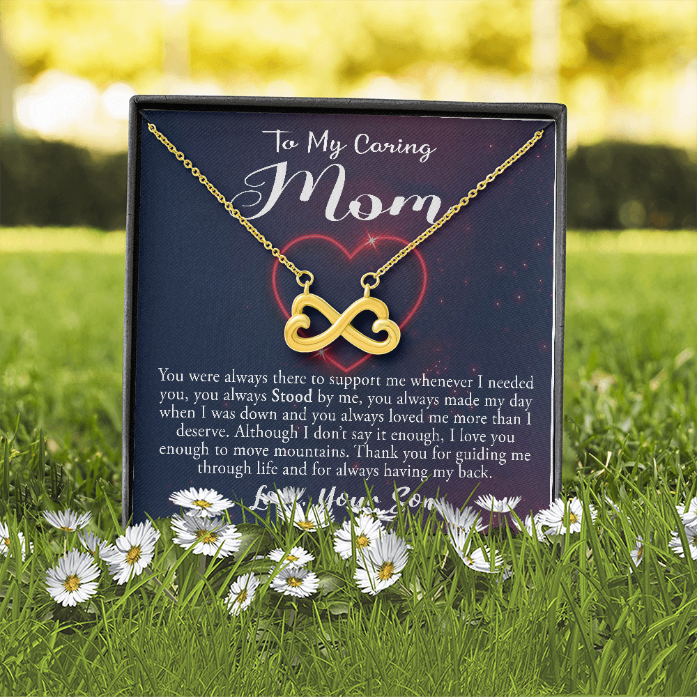 To My Caring Mom, Infinity Hearts Necklace, Pendant For Her, Birthday, Anniversary, Christmas, Mother's Day, Gift For Her, Jewelry For Her, Necklace For Her From Her Son