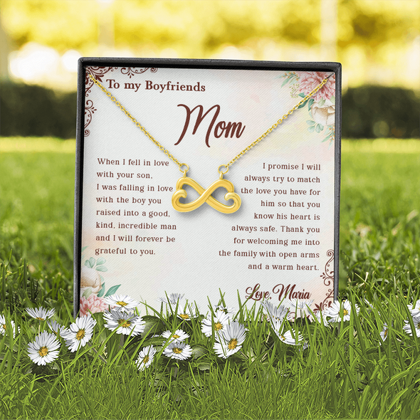 To My Boyfriend's Mom, Infinity Hearts Necklace With I Will Forever Be Grateful To You Message Card, Mother's Day Gift, Anniversary Gift, Birthday Gift, Jewelry For Her, Customized Message Card