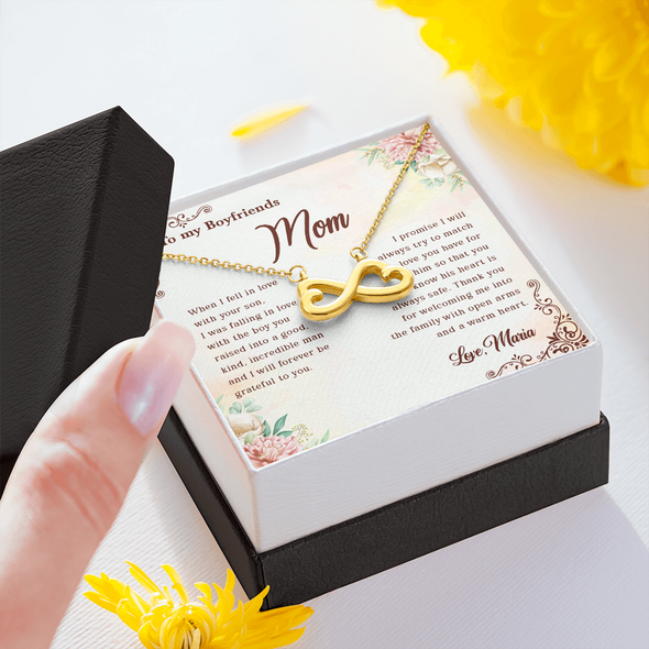 To My Boyfriend's Mom, Infinity Hearts Necklace With I Will Forever Be Grateful To You Message Card, Mother's Day Gift, Anniversary Gift, Birthday Gift, Jewelry For Her, Customized Message Card