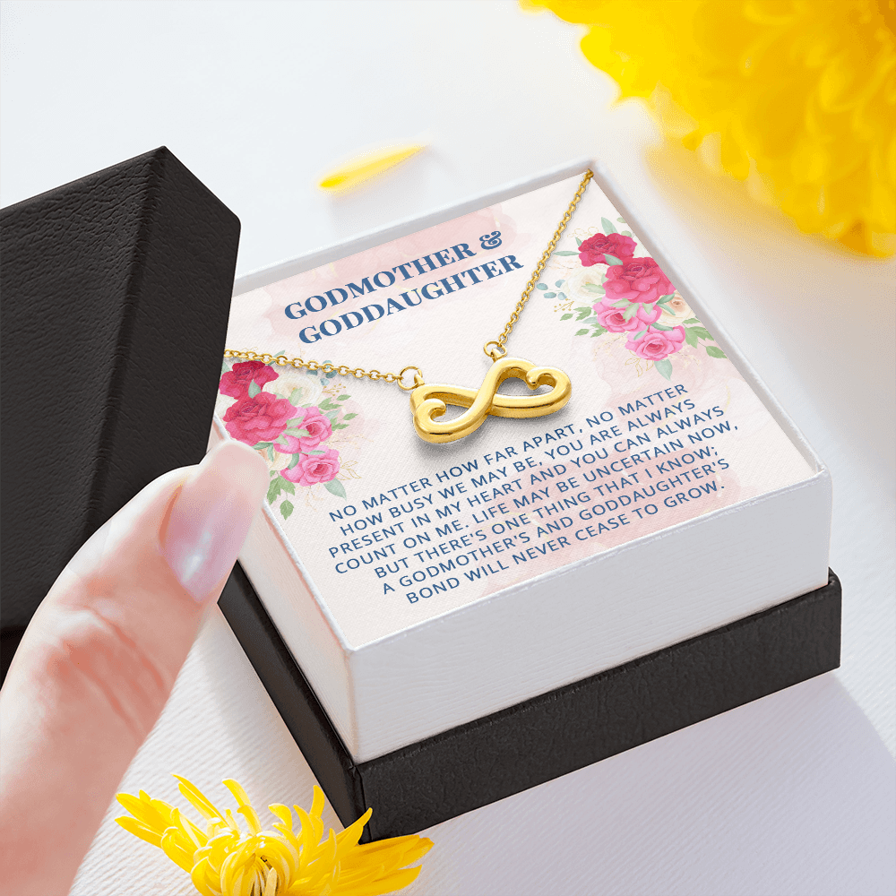To My Godmother, Infinity Hearts Necklace With You Are Always Present In My Heart Message Card, Mother's Day Gift, Pendant For Her, Birthday, Anniversary, Gift For Her, Jewelry For Her