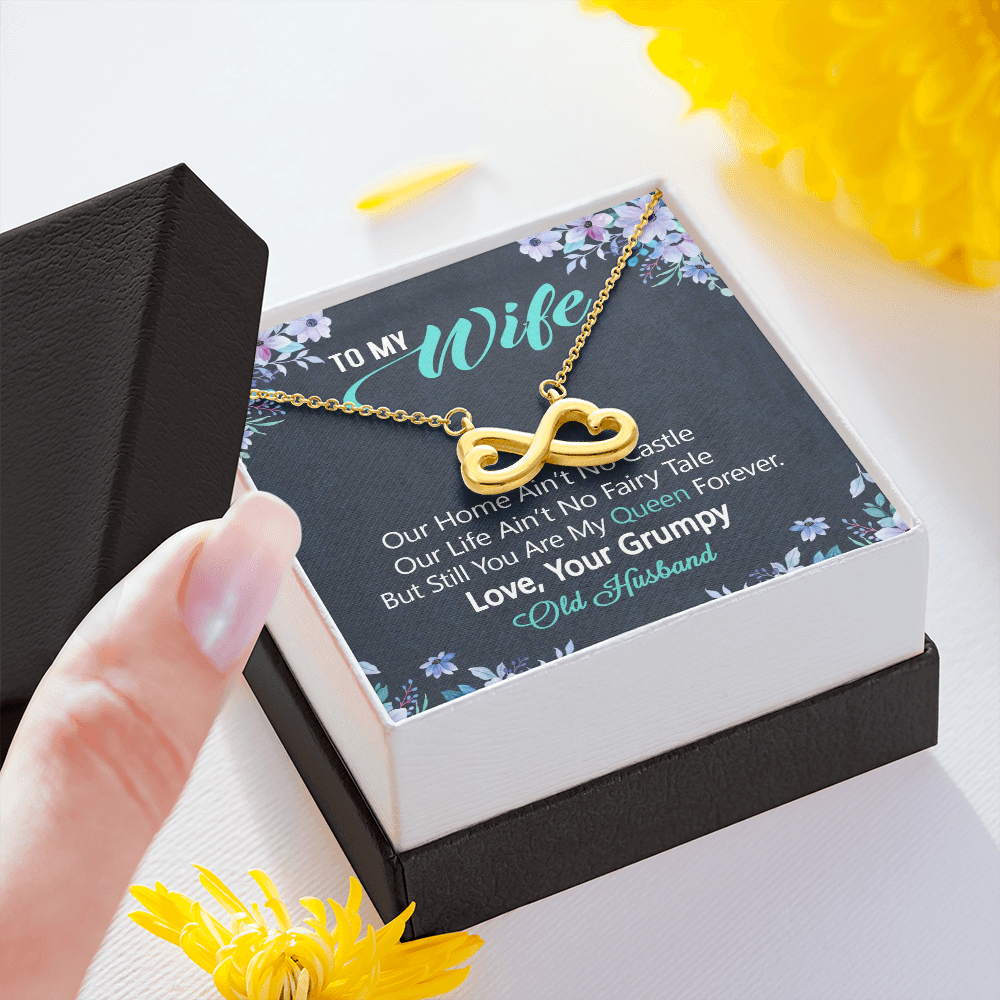 To My Wife, Infinity Hearts Necklace With Our Home Ain't No Castle Message Card, Pendant For Her, Birthday, Anniversary, Gift For Her, Jewelry For Her
