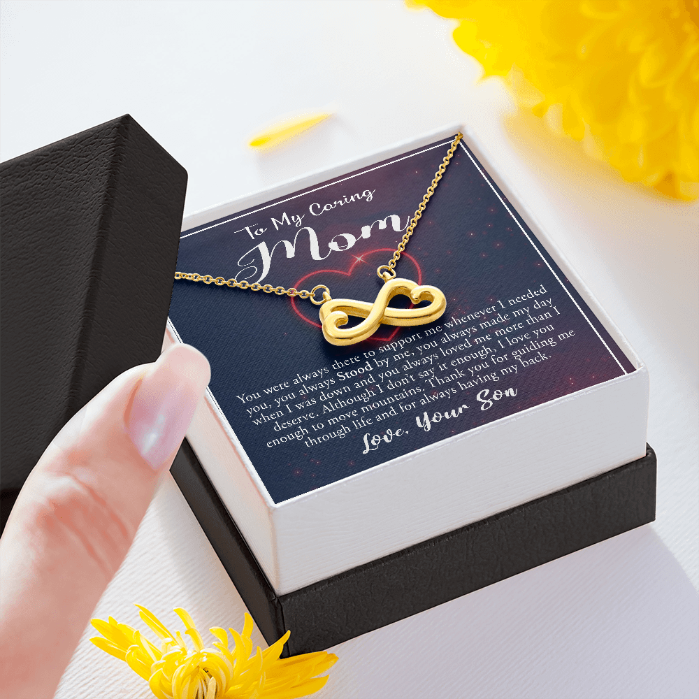 To My Caring Mom, Infinity Hearts Necklace, Pendant For Her, Birthday, Anniversary, Christmas, Mother's Day, Gift For Her, Jewelry For Her, Necklace For Her From Her Son