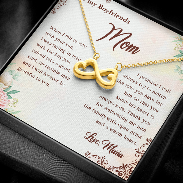 To My Boyfriend's Mom, Infinity Hearts Necklace With I Will Forever Be Grateful To You Message Card, Mother's Day Gift, Anniversary Gift, Birthday Gift, Jewelry For Her, Customized Message Card