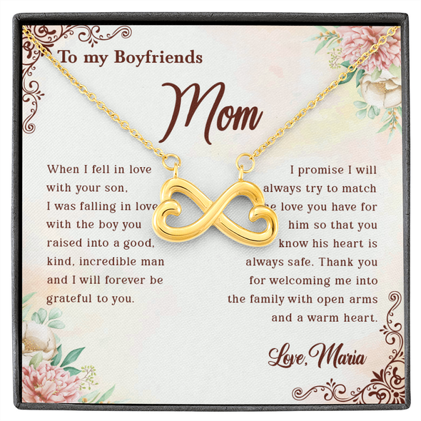 To My Boyfriend's Mom, Infinity Hearts Necklace With I Will Forever Be Grateful To You Message Card, Mother's Day Gift, Anniversary Gift, Birthday Gift, Jewelry For Her, Customized Message Card