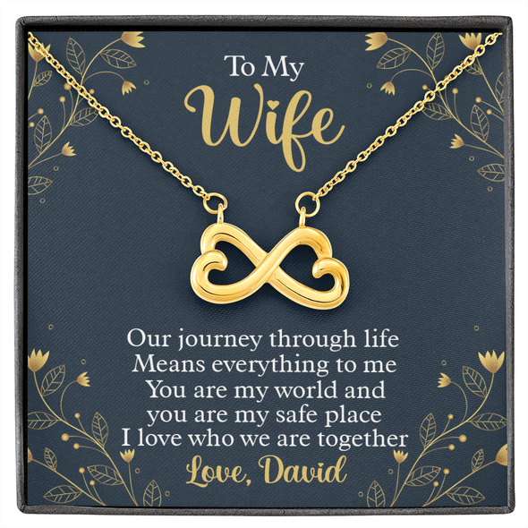 To My Beautiful Wife, Infinity Hearts Necklace With Our Journey Through Life Means Everything To Me Customized Message Card, Birthday, Gift For Her, Jewelry For Her, Pendant For Her