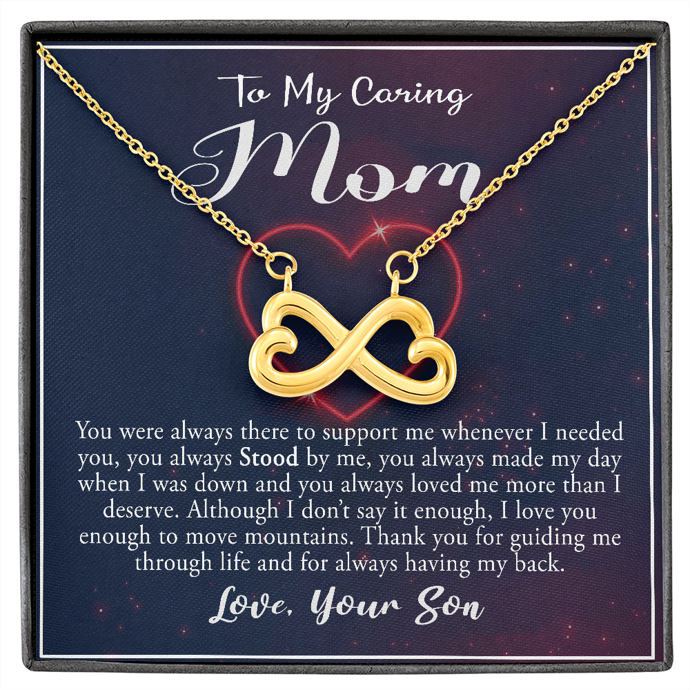 To My Caring Mom, Infinity Hearts Necklace, Pendant For Her, Birthday, Anniversary, Christmas, Mother's Day, Gift For Her, Jewelry For Her, Necklace For Her From Her Son