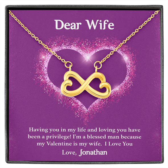 Dear Wife, Infinity Hearts Necklace With Having You In My Life Message Card, Birthday, Anniversary, Valentine's Day Gift, Jewelry For Her, Pendant For Her, Customized Message Card