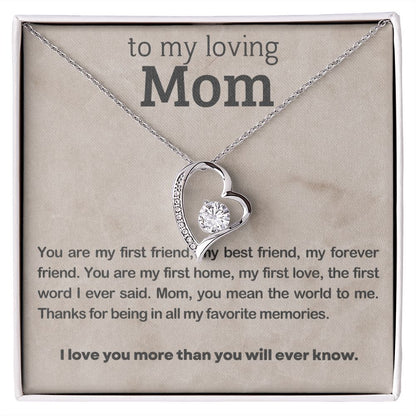 TO MY LOVING MOM, FOREVER LOVE NECKLACE WITH MESSAGE CARD FOR MOM, BIRTHDAY, MOTHER'S DAY GIFT FOR HER