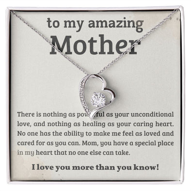 TO MY AMAZING MOM, FOREVER LOVE NECKLACE WITH MESSAGE CARD FOR MOM, BIRTHDAY, MOTHER'S DAY GIFT FOR HER