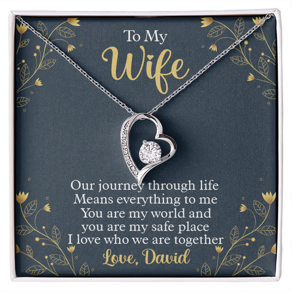 To My Beautiful Wife, Forever Love Necklace With Our Journey Through Life Means Everything To Me Customized Message Card, Birthday, Gift For Her, Jewelry For Her, Pendant For Her