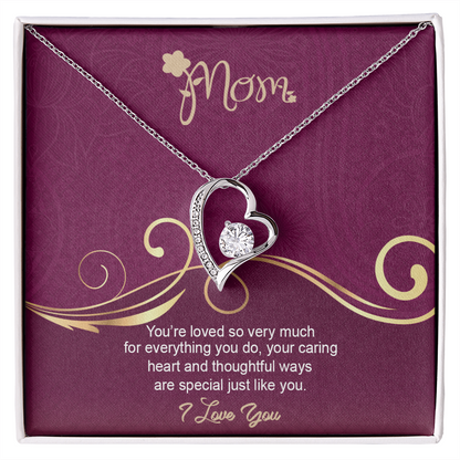 Mom, Forever Love Necklace With Love You For Everything You Do Message Card, Mother's Day Gift, Birthday, Anniversary, Gift For Her, Jewelry For Her, Pendant For Her