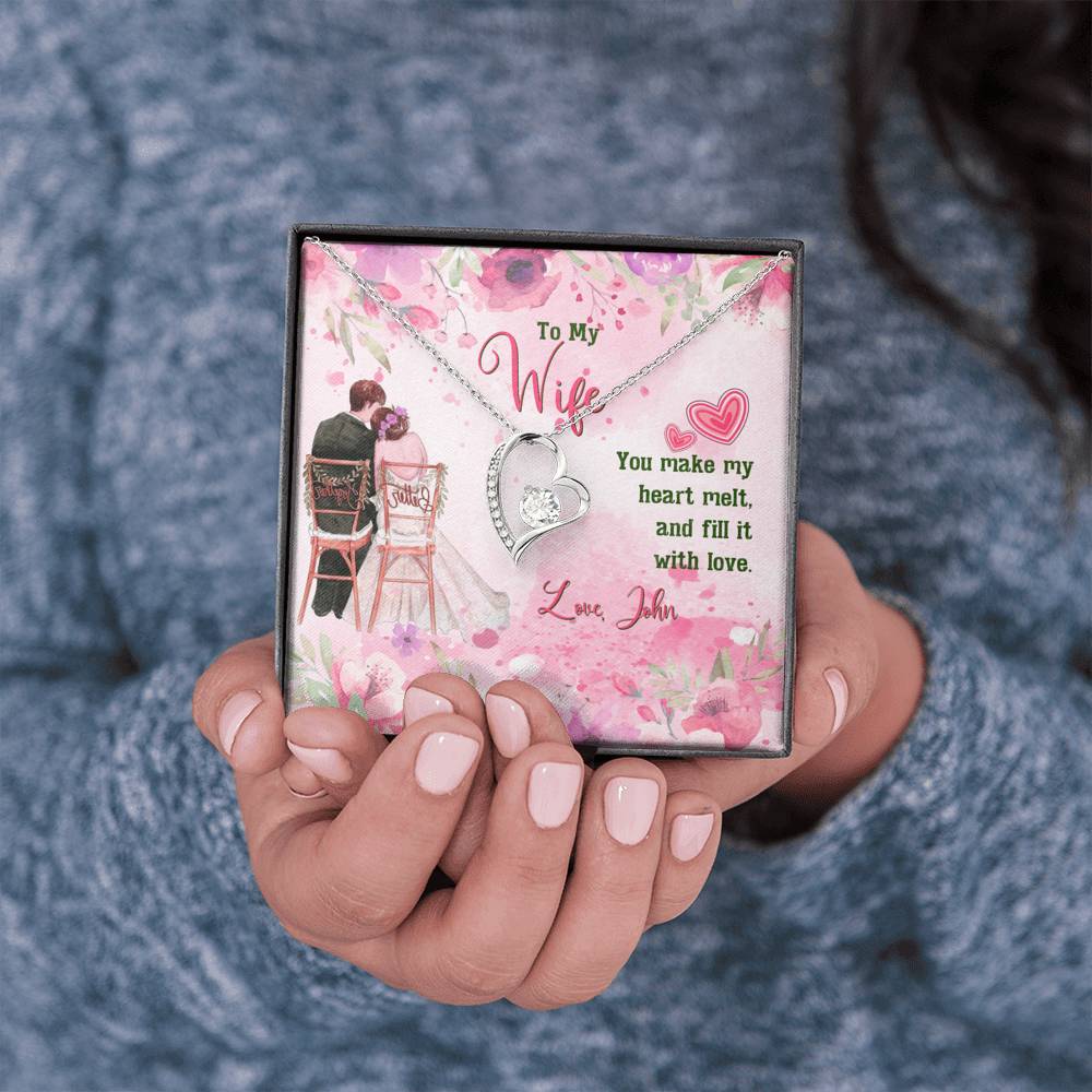 My Dear Wife You Make My Heart Melt And Fill It With Love, Anniversary, Personalized Gift, Gift For Her, Gift For Wife, Heart Necklace, Couple Accessories