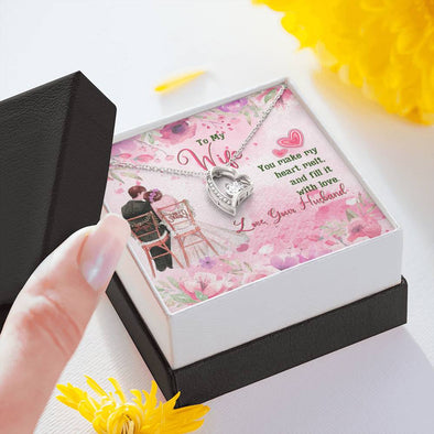 To My Wife You Make My Heart Melt and Fill It With Love Hear Pendant, Silver and Golden Pendant for Her, Couple Collection, Valentine's, Present for Anniversary