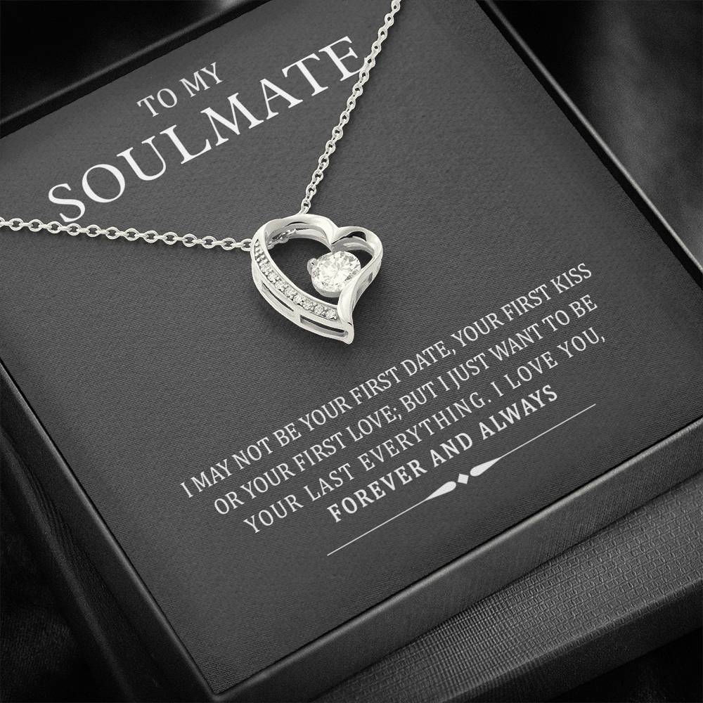 To My Soulmate Silver Forever Love Necklace, Gift for Your Better Half, I Love You Forever and Always Necklace, Pendant with Message Card, Couple Gifts, Jewelry for Her
