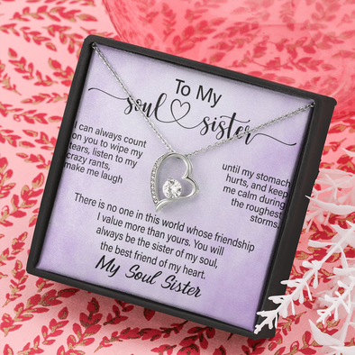 To My Soul Sister, Forever Love Necklace With I Can Always Count On You To Wipe My Tears Message Card, Birthday, Gift For Her, Necklace for Her, Jewelry For Her
