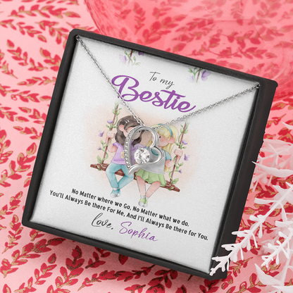To My Bestie, Forever Love Necklace With I'll Always Be There For You Custom Message Card, Necklace for Her, Birthday, Gift For Her, Jewelry For Her, Pendant For Her