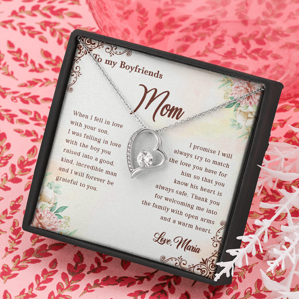 To My Boyfriend's Mom, Forever Love Necklace With I Will Forever Be Grateful To You Message Card, Mother's Day Gift, Anniversary Gift, Birthday Gift, Jewelry For Her, Customized Message Card