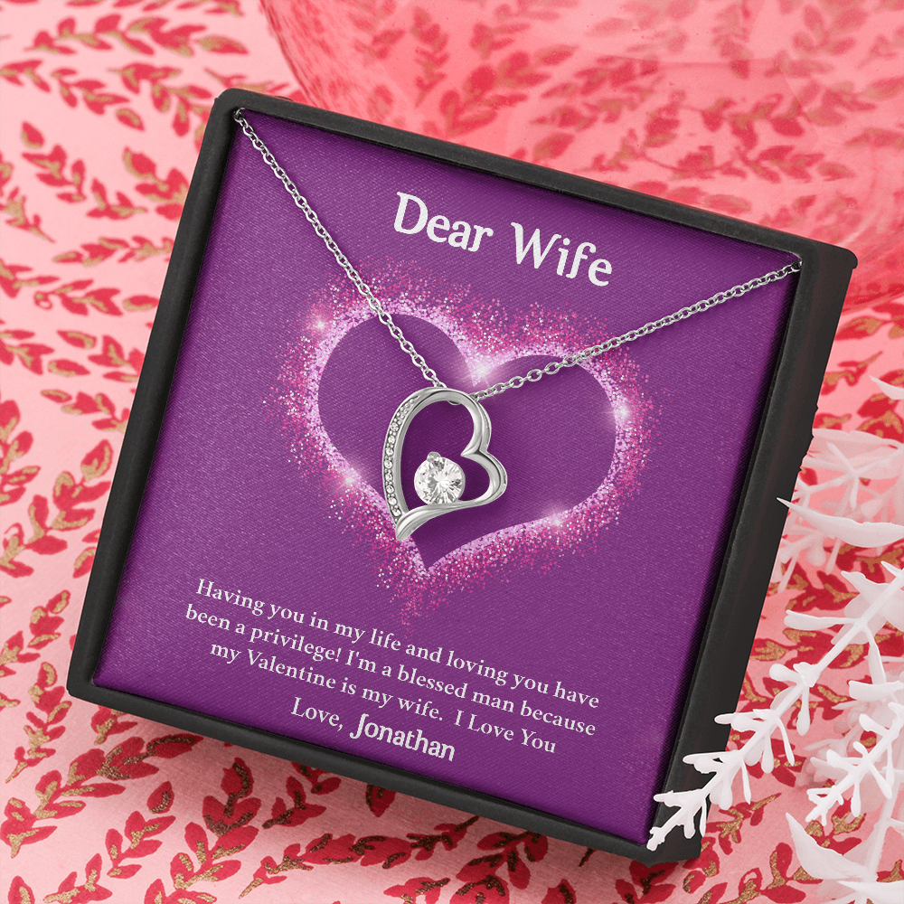 Dear Wife, Forever Love Necklace With Having You In My Life Message Card, Birthday, Anniversary, Valentine's Day Gift, Jewelry For Her, Pendant For Her, Customized Message Card