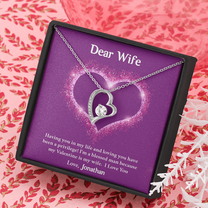 Dear Wife, Forever Love Necklace With Having You In My Life Message Card, Birthday, Anniversary, Valentine's Day Gift, Jewelry For Her, Pendant For Her, Customized Message Card