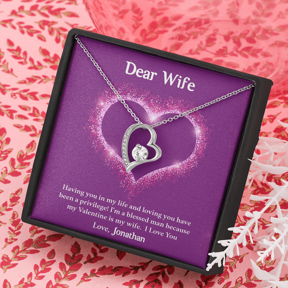 Dear Wife, Forever Love Necklace With Having You In My Life Message Card, Birthday, Anniversary, Valentine's Day Gift, Jewelry For Her, Pendant For Her, Customized Message Card