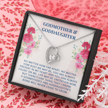 To My Godmother, Forever Love Necklace With You Are Always Present In My Heart Message Card, Mother's Day Gift, Pendant For Her, Birthday, Anniversary, Gift For Her, Jewelry For Her