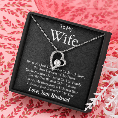 To My Wife, Forever Love Necklace With You Are The Beat Of My Heart Forever Message Card, Jewelry For Her, Anniversary, Birthday, Gift For Her, Pendant For Her