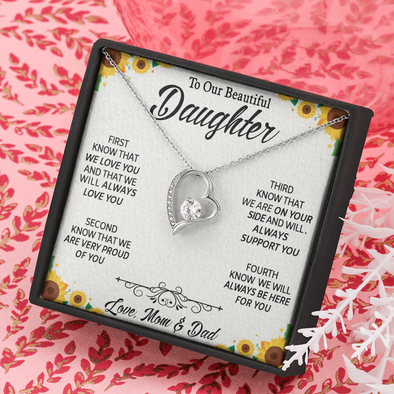 To Our Beautiful Daughter, Forever Love Necklace With Know That We Love You Message Card, Daughter's Day, Birthday Gift For Her, Jewelry For Her, Necklace For Her, Pendant For Her