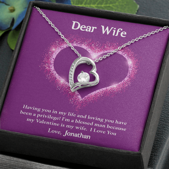 Dear Wife, Forever Love Necklace With Having You In My Life Message Card, Birthday, Anniversary, Valentine's Day Gift, Jewelry For Her, Pendant For Her, Customized Message Card