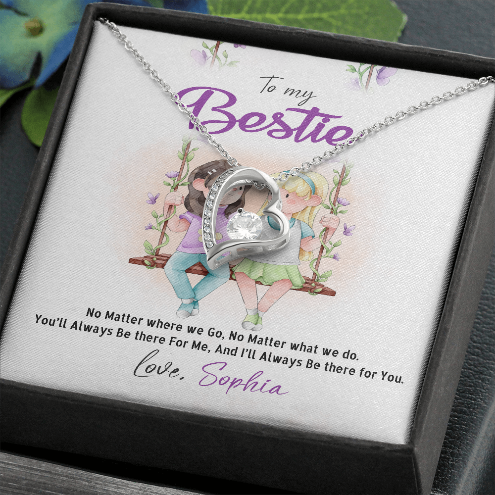 To My Bestie, Forever Love Necklace With I'll Always Be There For You Custom Message Card, Necklace for Her, Birthday, Gift For Her, Jewelry For Her, Pendant For Her