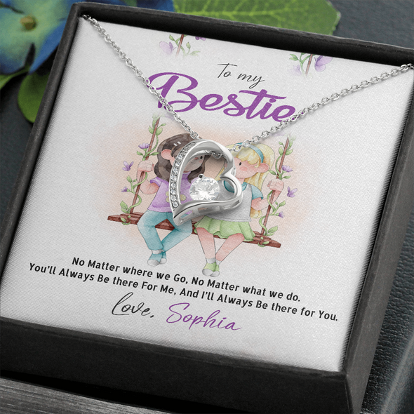 To My Bestie, Forever Love Necklace With I'll Always Be There For You Custom Message Card, Necklace for Her, Birthday, Gift For Her, Jewelry For Her, Pendant For Her