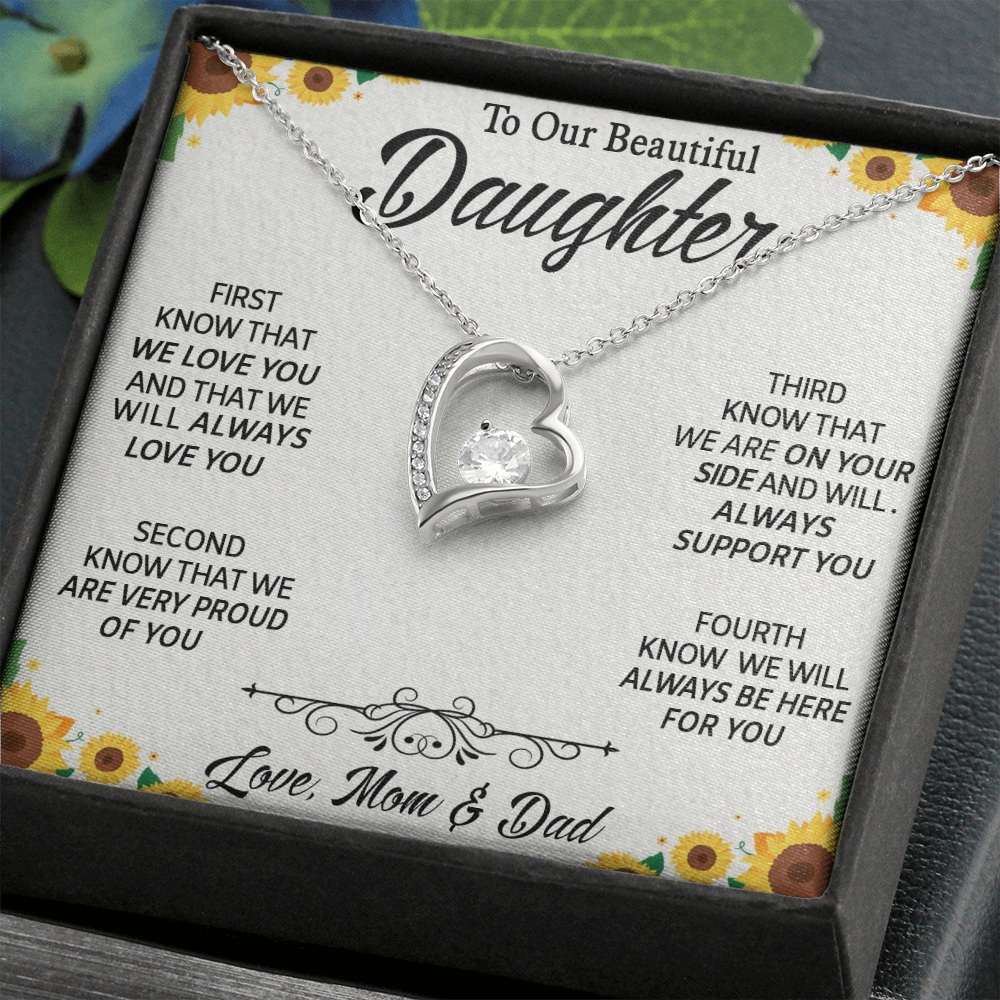 To Our Beautiful Daughter, Forever Love Necklace With Know That We Love You Message Card, Daughter's Day, Birthday Gift For Her, Jewelry For Her, Necklace For Her, Pendant For Her