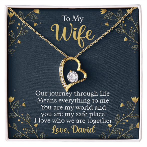 To My Beautiful Wife, Forever Love Necklace With Our Journey Through Life Means Everything To Me Customized Message Card, Birthday, Gift For Her, Jewelry For Her, Pendant For Her