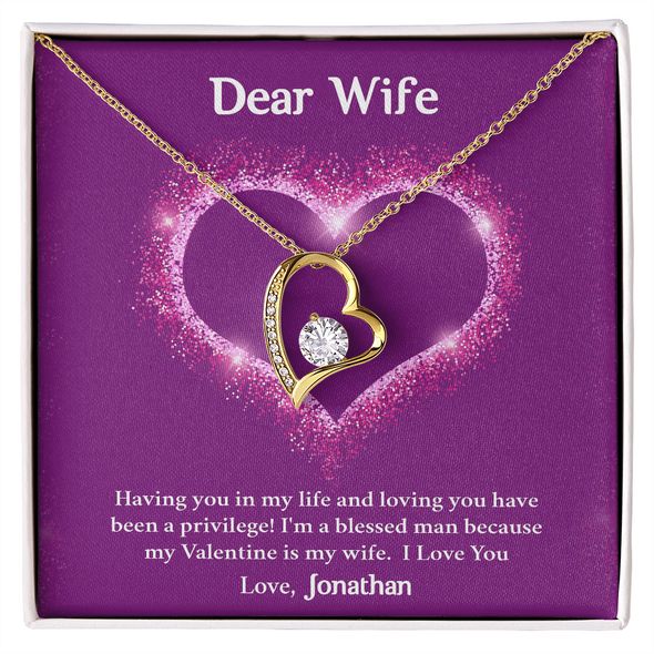 Dear Wife, Forever Love Necklace With Having You In My Life Message Card, Birthday, Anniversary, Valentine's Day Gift, Jewelry For Her, Pendant For Her, Customized Message Card