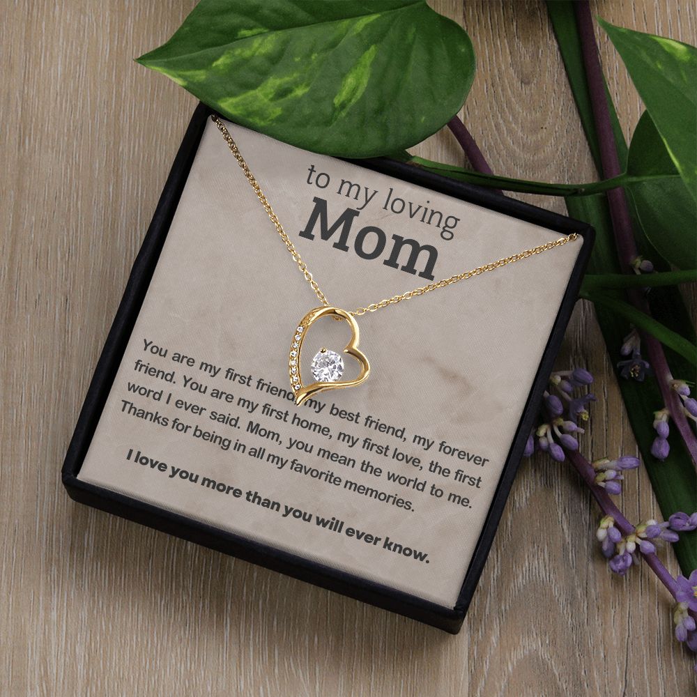 TO MY LOVING MOM, FOREVER LOVE NECKLACE WITH MESSAGE CARD FOR MOM, BIRTHDAY, MOTHER'S DAY GIFT FOR HER