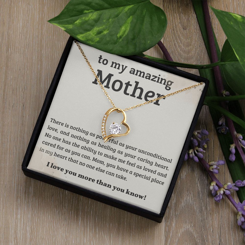 TO MY AMAZING MOM, FOREVER LOVE NECKLACE WITH MESSAGE CARD FOR MOM, BIRTHDAY, MOTHER'S DAY GIFT FOR HER