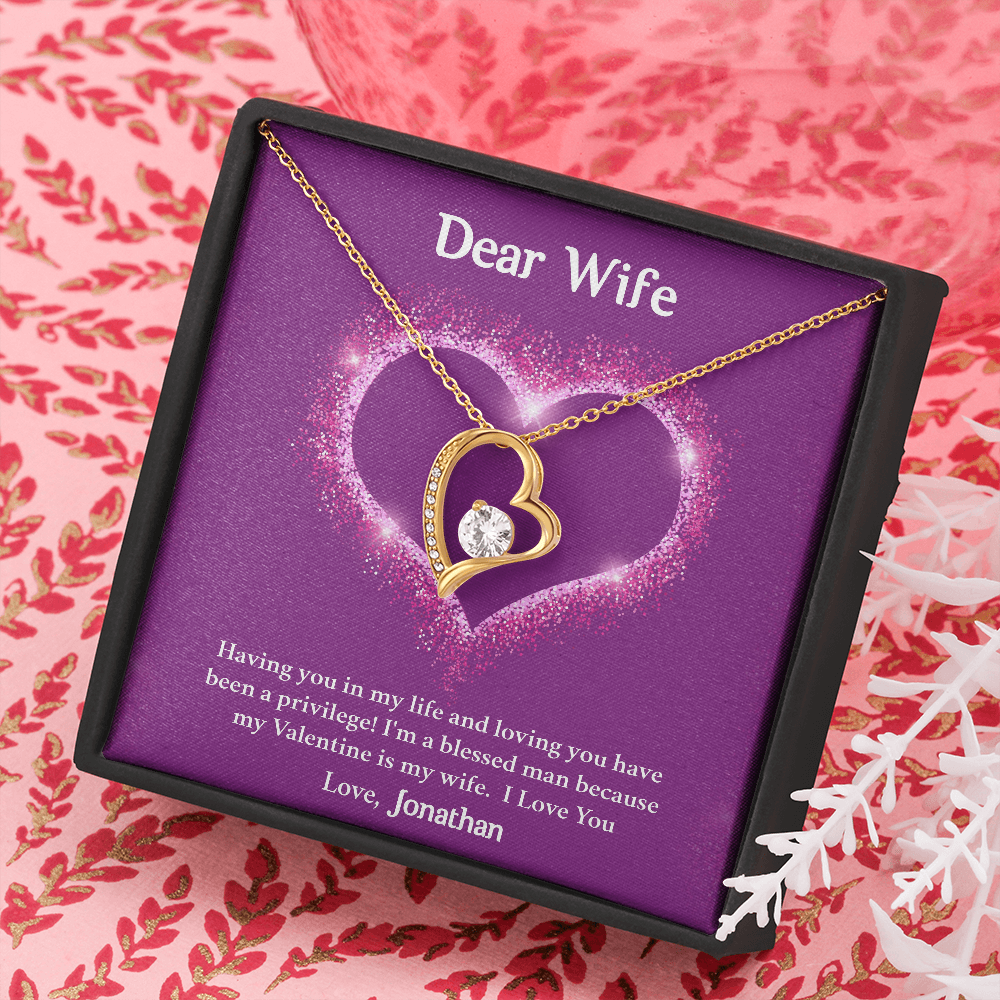 Dear Wife, Forever Love Necklace With Having You In My Life Message Card, Birthday, Anniversary, Valentine's Day Gift, Jewelry For Her, Pendant For Her, Customized Message Card