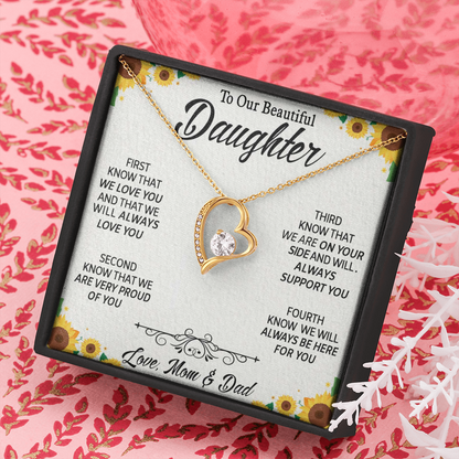 To Our Beautiful Daughter, Forever Love Necklace With Know That We Love You Message Card, Daughter's Day, Birthday Gift For Her, Jewelry For Her, Necklace For Her, Pendant For Her