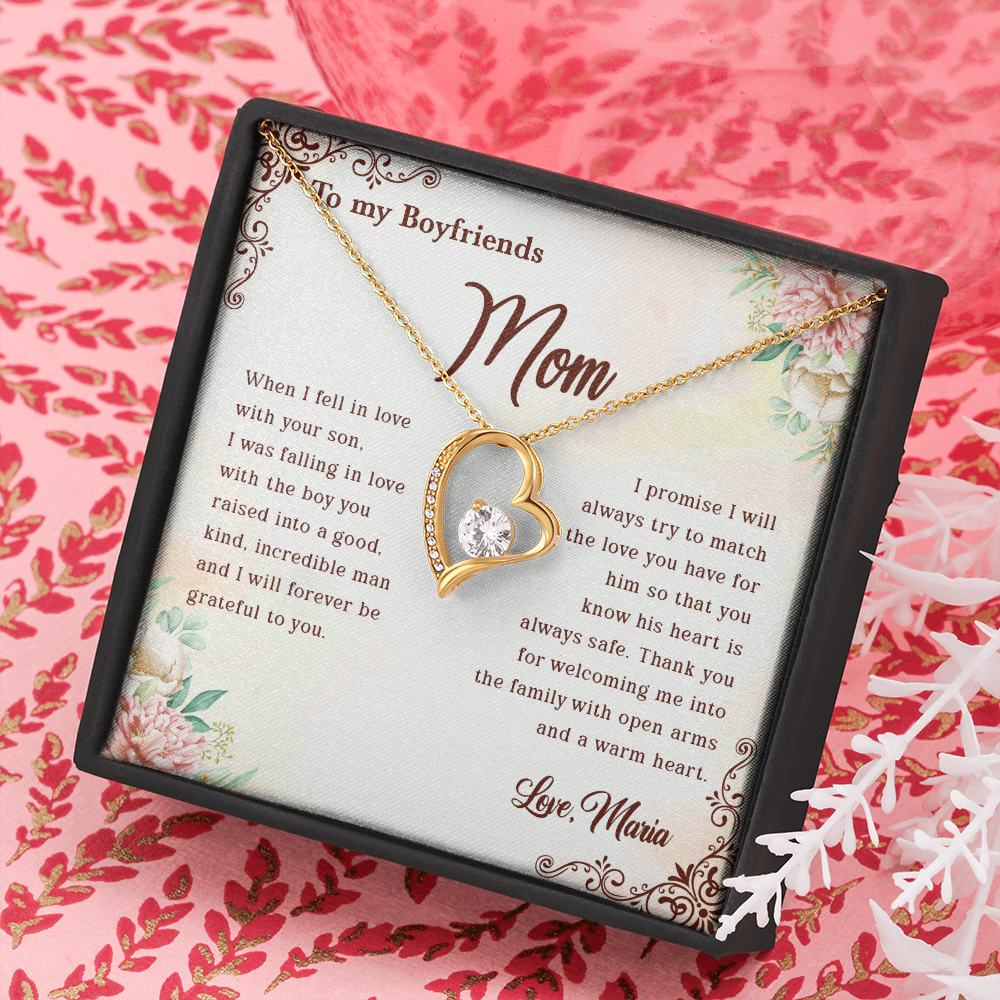 To My Boyfriend's Mom, Forever Love Necklace With I Will Forever Be Grateful To You Message Card, Mother's Day Gift, Anniversary Gift, Birthday Gift, Jewelry For Her, Customized Message Card