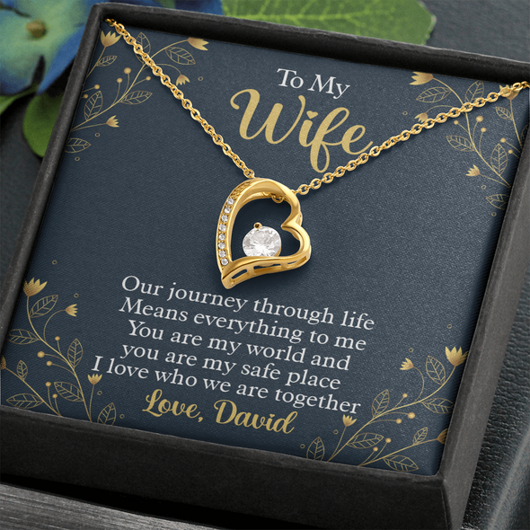 To My Beautiful Wife, Forever Love Necklace With Our Journey Through Life Means Everything To Me Customized Message Card, Birthday, Gift For Her, Jewelry For Her, Pendant For Her