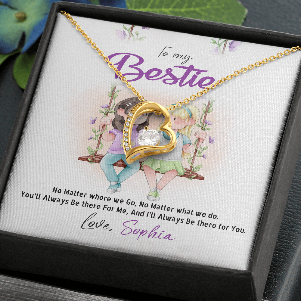 To My Bestie, Forever Love Necklace With I'll Always Be There For You Custom Message Card, Necklace for Her, Birthday, Gift For Her, Jewelry For Her, Pendant For Her