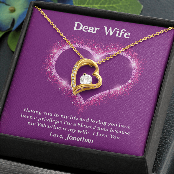 Dear Wife, Forever Love Necklace With Having You In My Life Message Card, Birthday, Anniversary, Valentine's Day Gift, Jewelry For Her, Pendant For Her, Customized Message Card