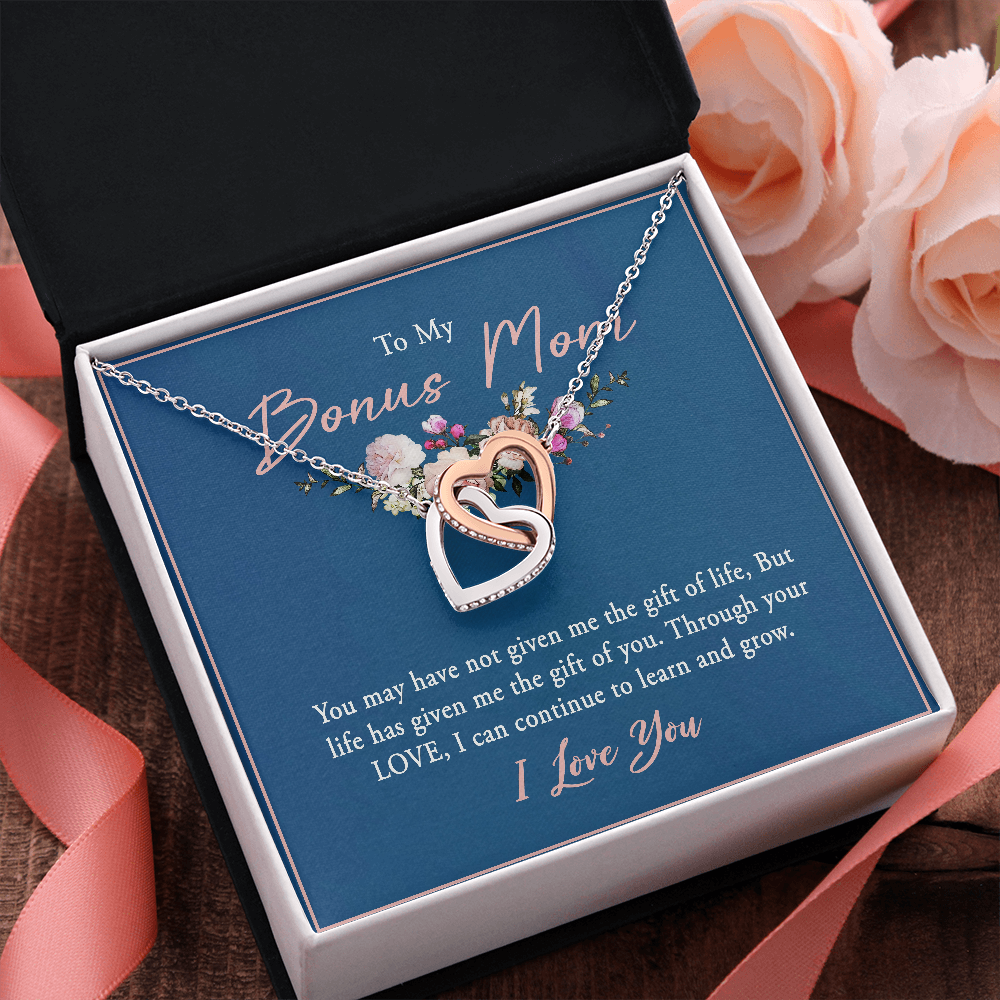 To My Bonus Mom, Interlocking Hearts Necklace, Pendant For Her, Birthday, Anniversary, Christmas, Mother's Day Gift For Her, Jewelry For Her, Necklace For Her