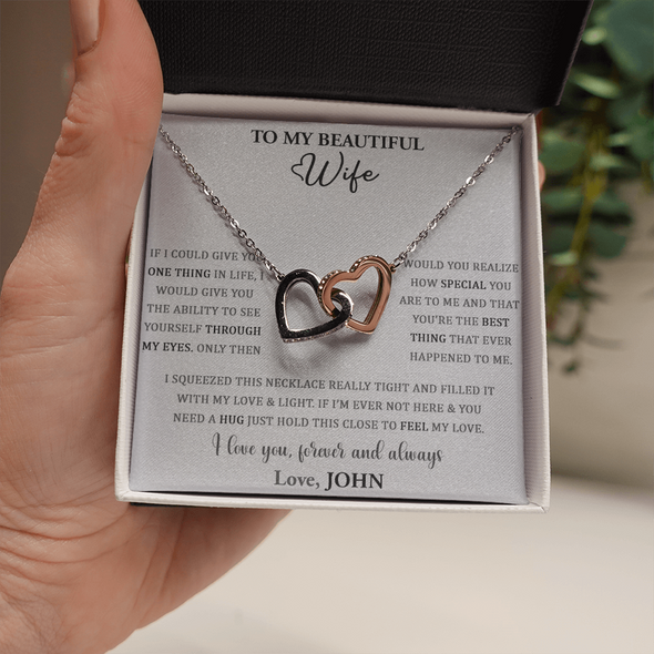 To My Beautiful Wife, Interlocking Hearts Necklace, Customized Pendant For Her, Jewelry For Her, Birthday Gift, Anniversary, Christmas, Gift For Her, Valentine's Day
